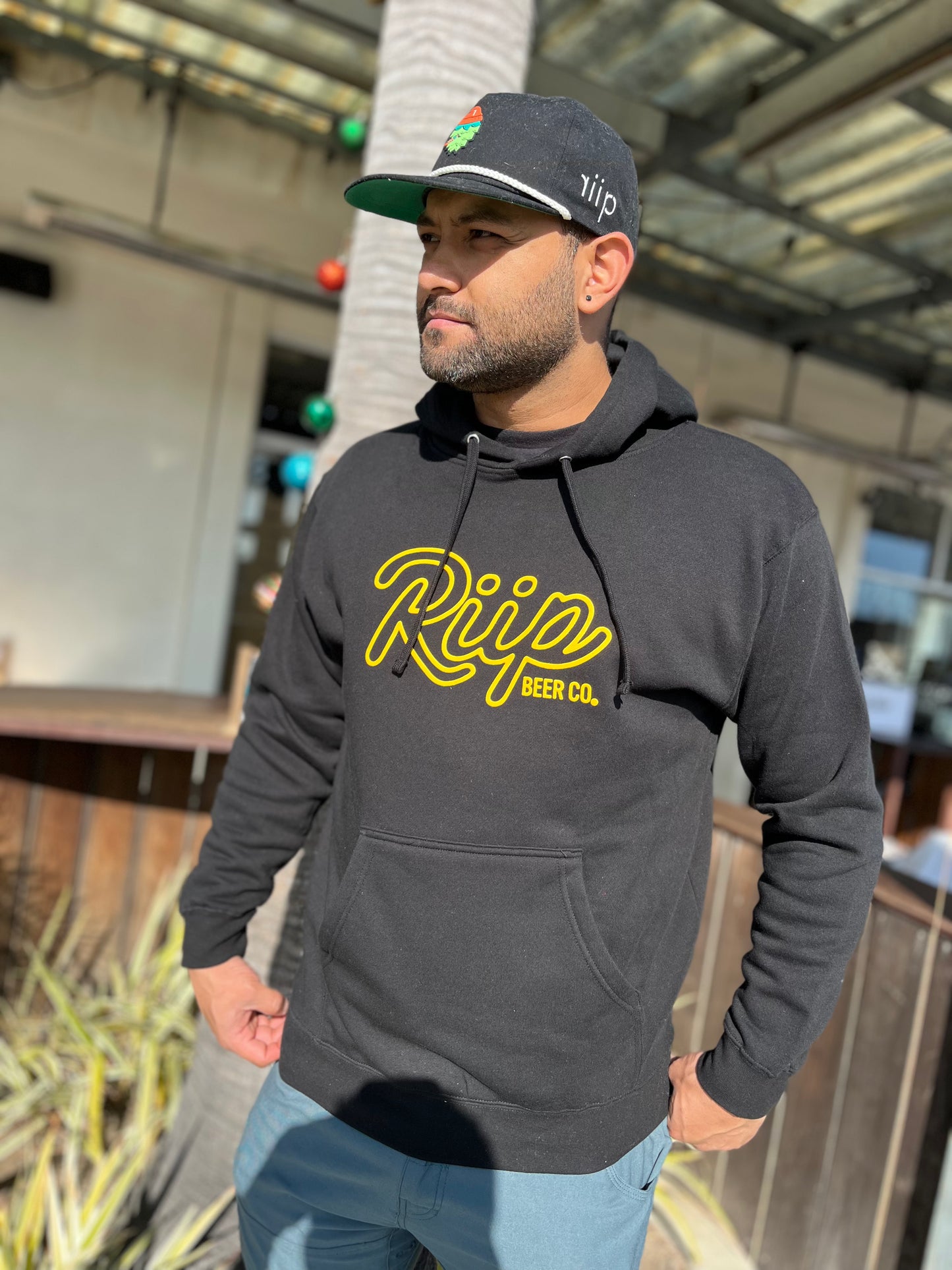 Pull Over Hoodie | Cursive Riip | Black / Yellow